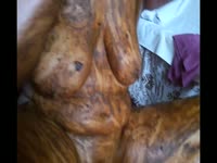 Shit Sex - Dirty milf rubs scat on her face and tits for sex
